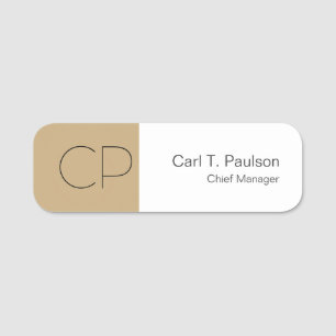Trendy Beige White Monogram Minimalist Create Name Tag