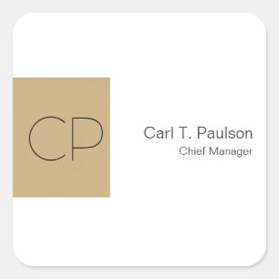Trendy Beige White Monogram Minimalist Create Square Sticker