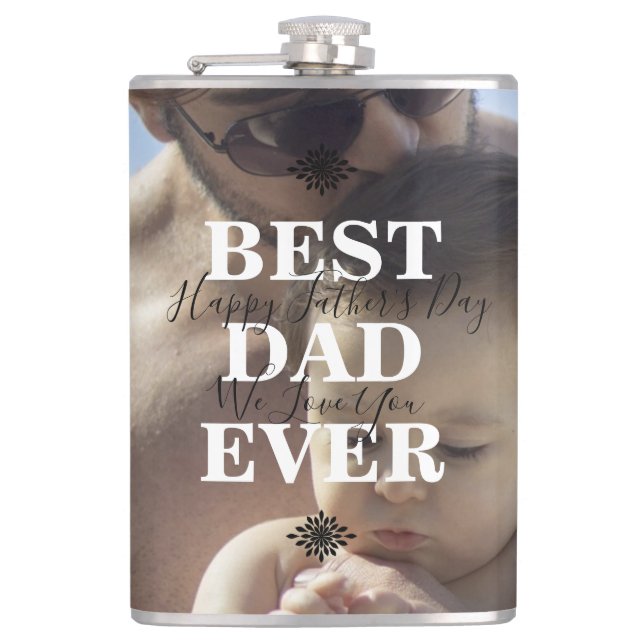 Trendy Best Dad Ever Father Day Photo Flask (Front)