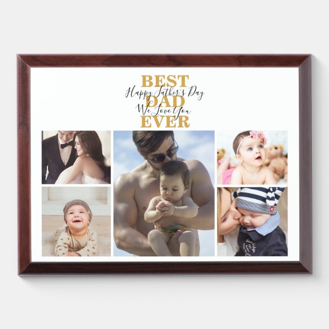 Trendy Best Dad Ever Father's Day Photo Collage Award Plaque (Horizontal)