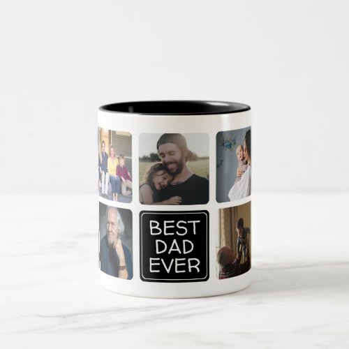 Trendy Best DAD Ever Script Simple 9 Photo Collage Two_Tone Coffee Mug