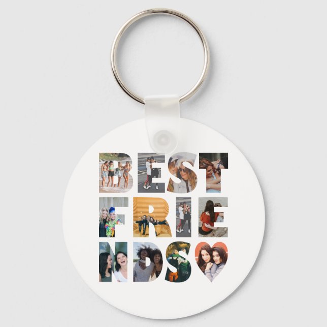 Trendy Best Friend 12 Photo Collage BFF Besties Keychain (Front)