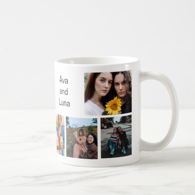 Trendy Best Friends 8 Photo Collage | Name  Coffee Mug (Right)