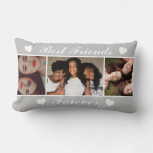 Trendy Best Friends Forever 3 Photos Collage Lumbar Pillow