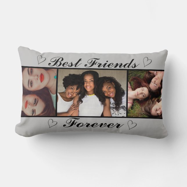 Trendy Best Friends Forever 3 Photos Collage Lumbar Pillow (Front)