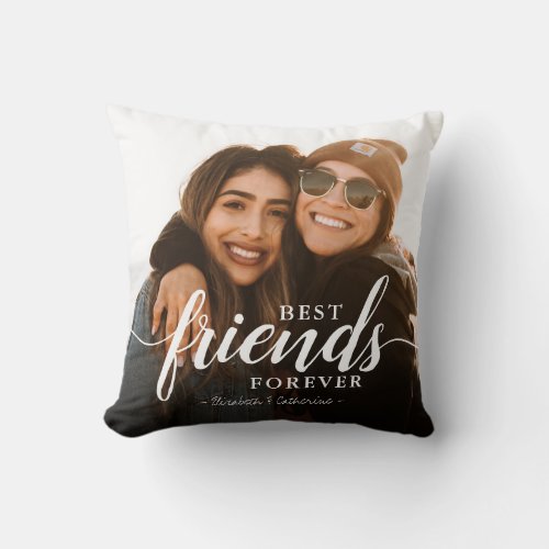 Trendy Best Friends Forever Elegant Script Photo Throw Pillow