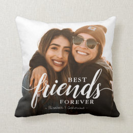 Trendy Best Friends Forever Elegant Script Photo Throw Pillow