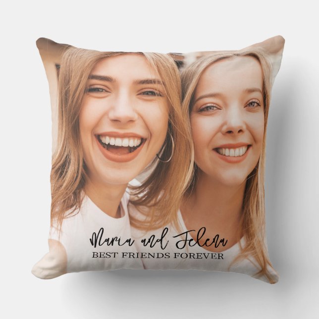 Trendy Best Friends Forever Elegant Script Photo Throw Pillow (Front)