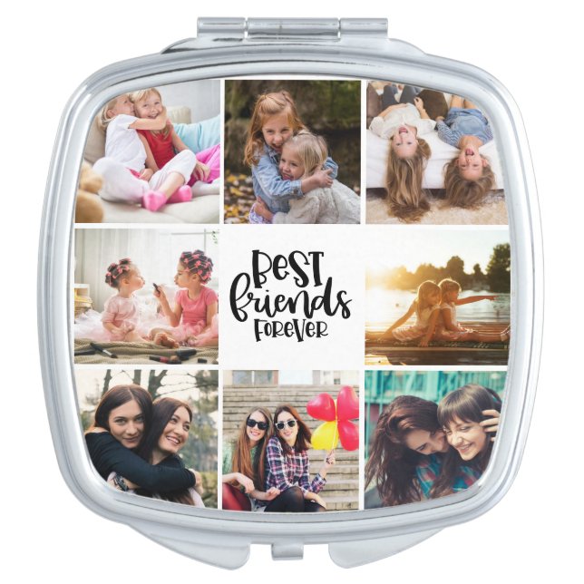 Trendy Best Friends Forever Photo Collage Compact Mirror (Front)