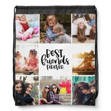 Trendy Best Friends Forever Photo Collage Drawstring Bag