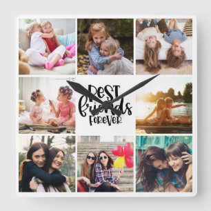 Trendy Best Friends Forever Photo Collage Square Wall Clock