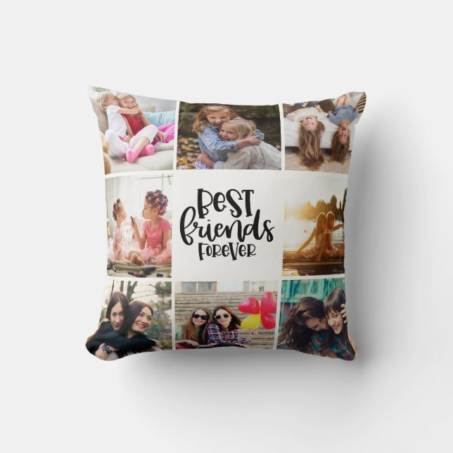 Trendy Best Friends Forever Photo Collage Throw Pillow (Front)