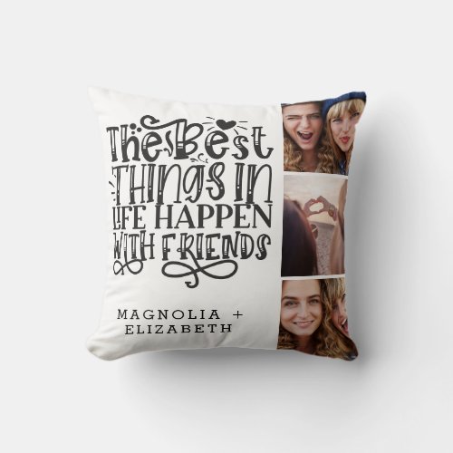 Trendy Best Friends Names Photo Collage Throw Pillow