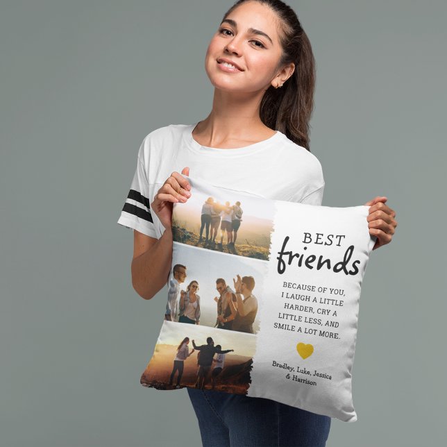 Trendy Best Friends Photo Collage & Quote Throw Pillow (Creator Uploaded)