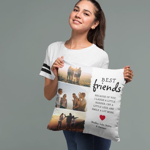 Trendy Best Friends Photo Collage  Quote Throw Pillow