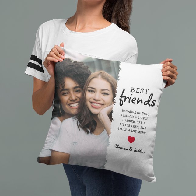 Trendy Best Friends Photo & Quote | Besties Throw Pillow (Creator Uploaded)