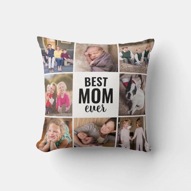 Trendy Best Mom Ever 8 Photo Modern Mother Mama Throw Pillow (Front)