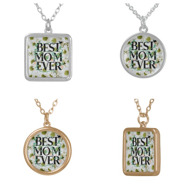 Trendy Best Mom Ever White Floral Modern Silver Plated Necklace (Trendy Best Mom Ever White Floral Modern Necklace)