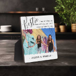 Trendy Bestie Quote Photo Personalized BFF Plaque<br><div class="desc">Modern friendship photo plaque, featuring the title 'Bestie' in elegant calligraphy script text, a best friends quote that reads 'I may not always be there with you, but I will always be there for you', which can be customized, one main photo of you and your BFF on a white background...</div>