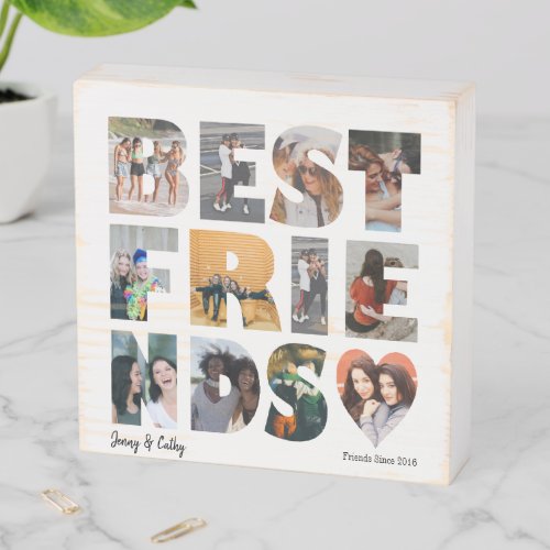 Trendy Besties Best Friend BFF 12 Photo Collage Wooden Box Sign