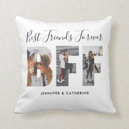 Trendy BFF 3 Photo Best Friends Forever Names Chic Throw Pillow