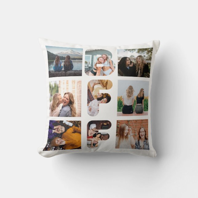 Trendy BFF Best Friend Chic Modern Photo Collage Throw Pillow (Front)