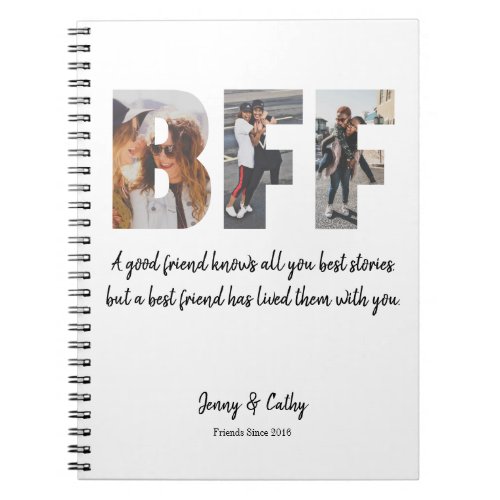 Trendy BFF Photo Collage Best Friend Forever Quote Notebook