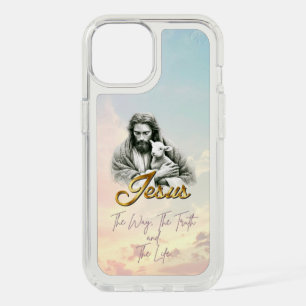 Trendy Bible Pastel Sky Jesus Lamb Gold Script iPhone 15 Case