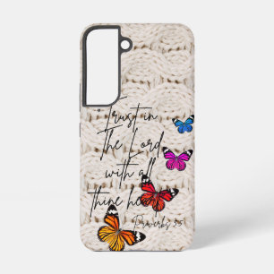 Trendy Bible White Knìtted Rainbow Butterflies Samsung Galaxy S22 Case