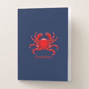 Trendy Big Red Crab on Blue Background Pocket Folder