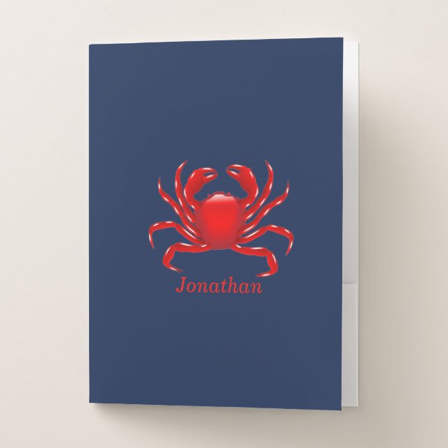 Trendy Big Red Crab on Blue Background Pocket Folder (Front)