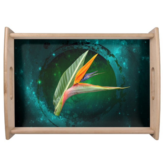 trendy bird of paradise flower floral serving tray (Front)