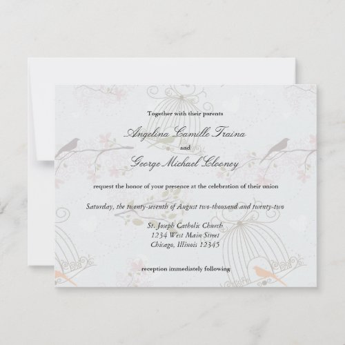 Trendy Birdcages And Flowers Wedding Invite