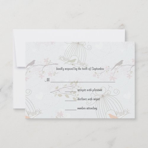 Trendy Birdcages And FlowersWedding Response Card