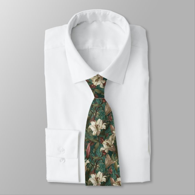 Trendy Birthday Gifts For Dad Lilies Floral Neck Tie (Tied)