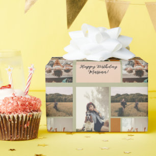 Trendy Birthday Photo Collage 3 Photo Wrapping Paper