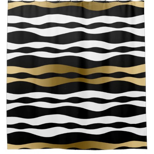 Trendy Black Abstract Zebra Stripes Gold Accents Shower Curtain