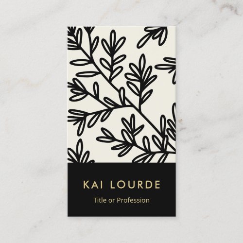 Trendy Black and Beige Leaf Pattern  Business Card