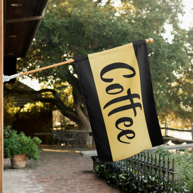 Trendy Black and Gold Coffee Open Sign Flag       (In SItu)