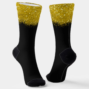 Trendy Black And Gold Glitter Party Socks