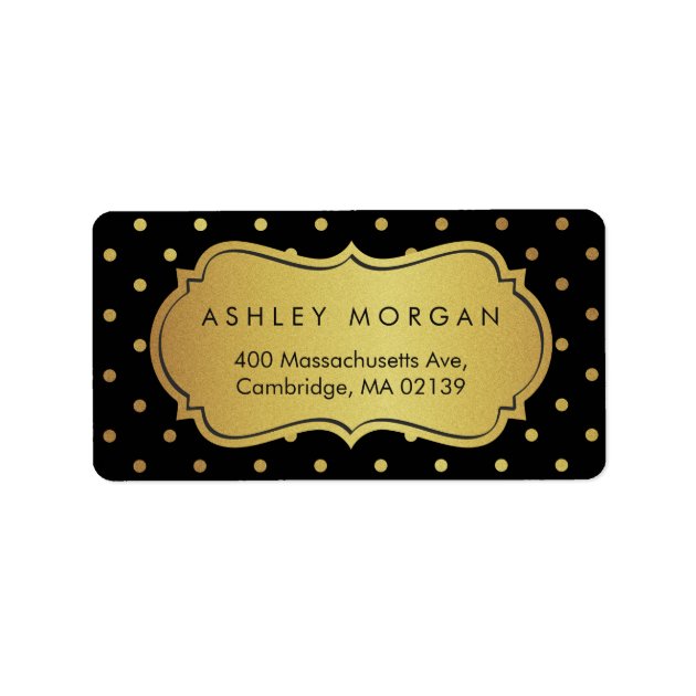 Trendy Black And Gold Glitter Polka Dots Label