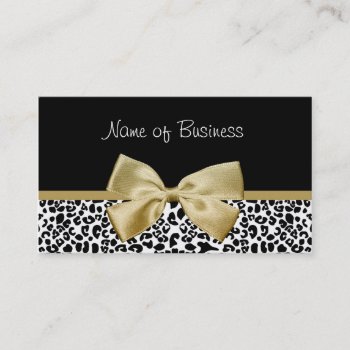 Trendy Black And Gold Leopard Print Gold Ribbon Business Card by GirlyBusinessCards at Zazzle