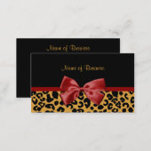Trendy Black And Gold Leopard Print Red Ribbon Business Card (Front/Back)