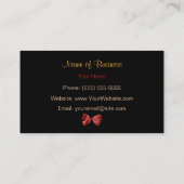 Trendy Black And Gold Leopard Print Red Ribbon Business Card (Back)