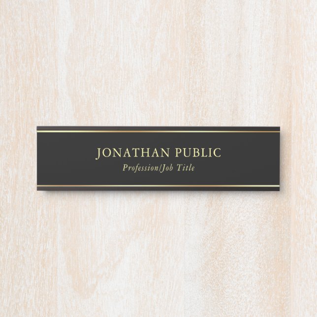 Trendy Black And Gold Modern Elegant Template Door Sign (Front)