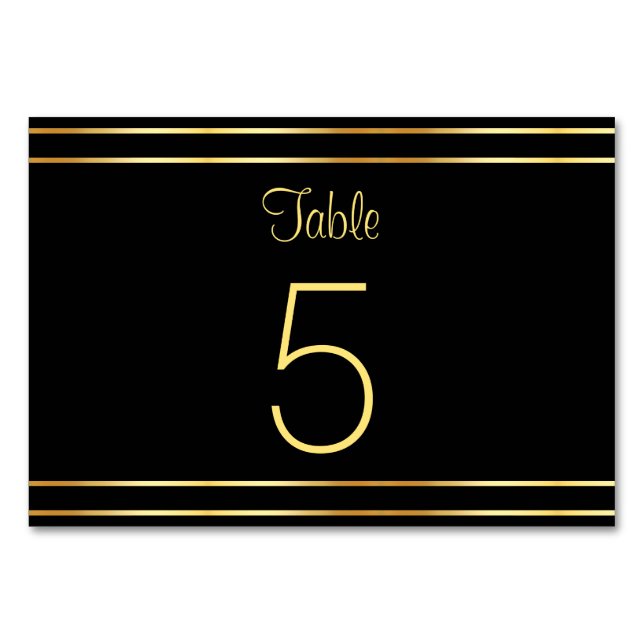Trendy Black And Gold Modern Glamorous Template Table Number (Back)