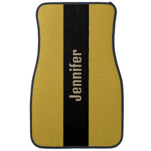 Trendy Black and Gold Personalized Name Car Floor Mat