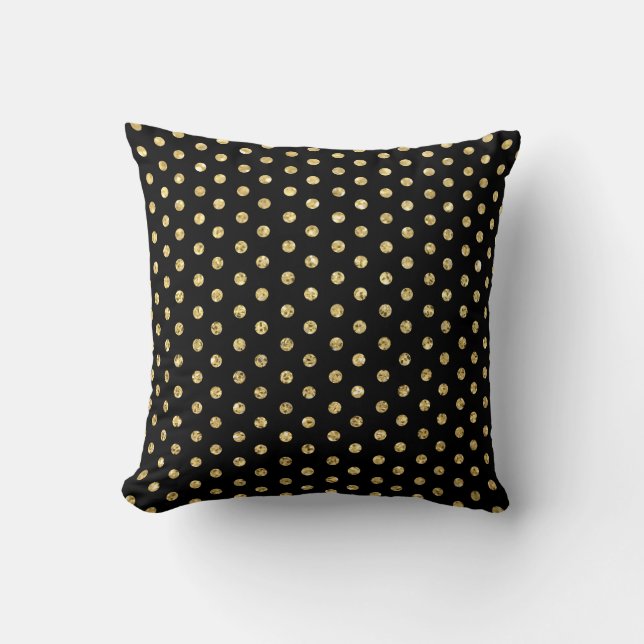 Trendy Black and Gold Polka-Dots Pattern Throw Pillow (Front)
