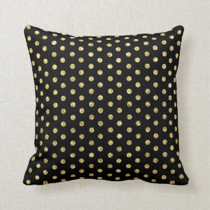 Trendy Black and Gold Polka-Dots Pattern Throw Pillow