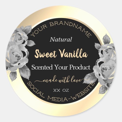 Trendy Black and Gold Product Labels Gray Flowers